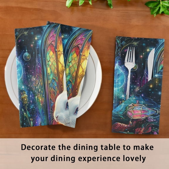 Satin Native Fab Cotton Dinner Napkin Mystical Garden Rabbit Reusable