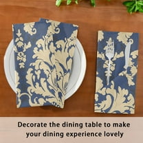 Satin Native Fab Cotton Dinner Napkin Navy and Cream Damask Elegance Reusable