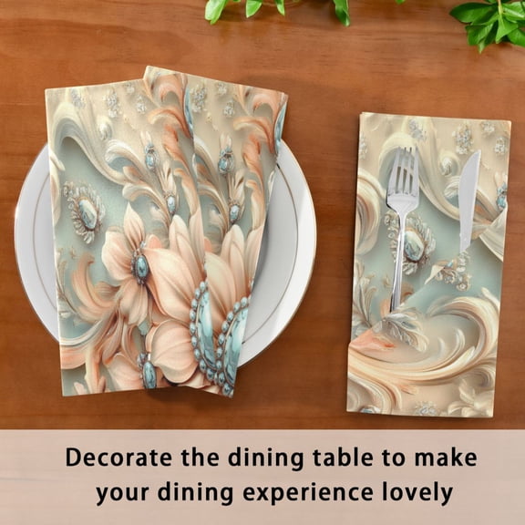 Satin Native Fab Cotton Dinner Napkin Ornate Floral and Gemstone Reusable