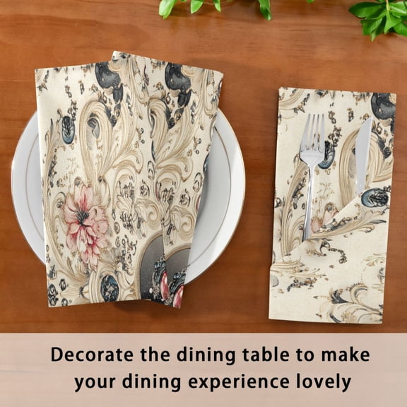 Satin Native Fab Cotton Dinner Napkin Ornate Floral and Jewel Reusable