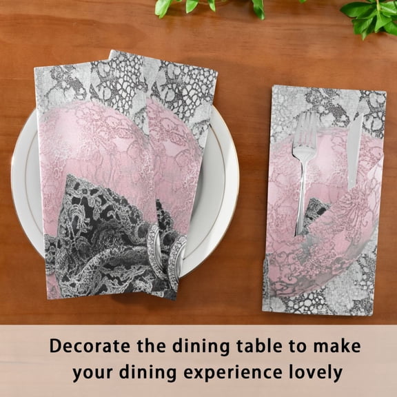 Satin Native Fab Cotton Dinner Napkin Pink Heart Lace Ribbon Reusable