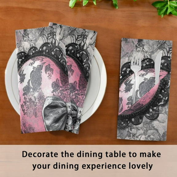 Satin Native Fab Cotton Dinner Napkin Pink Lace Heart Bow Reusable