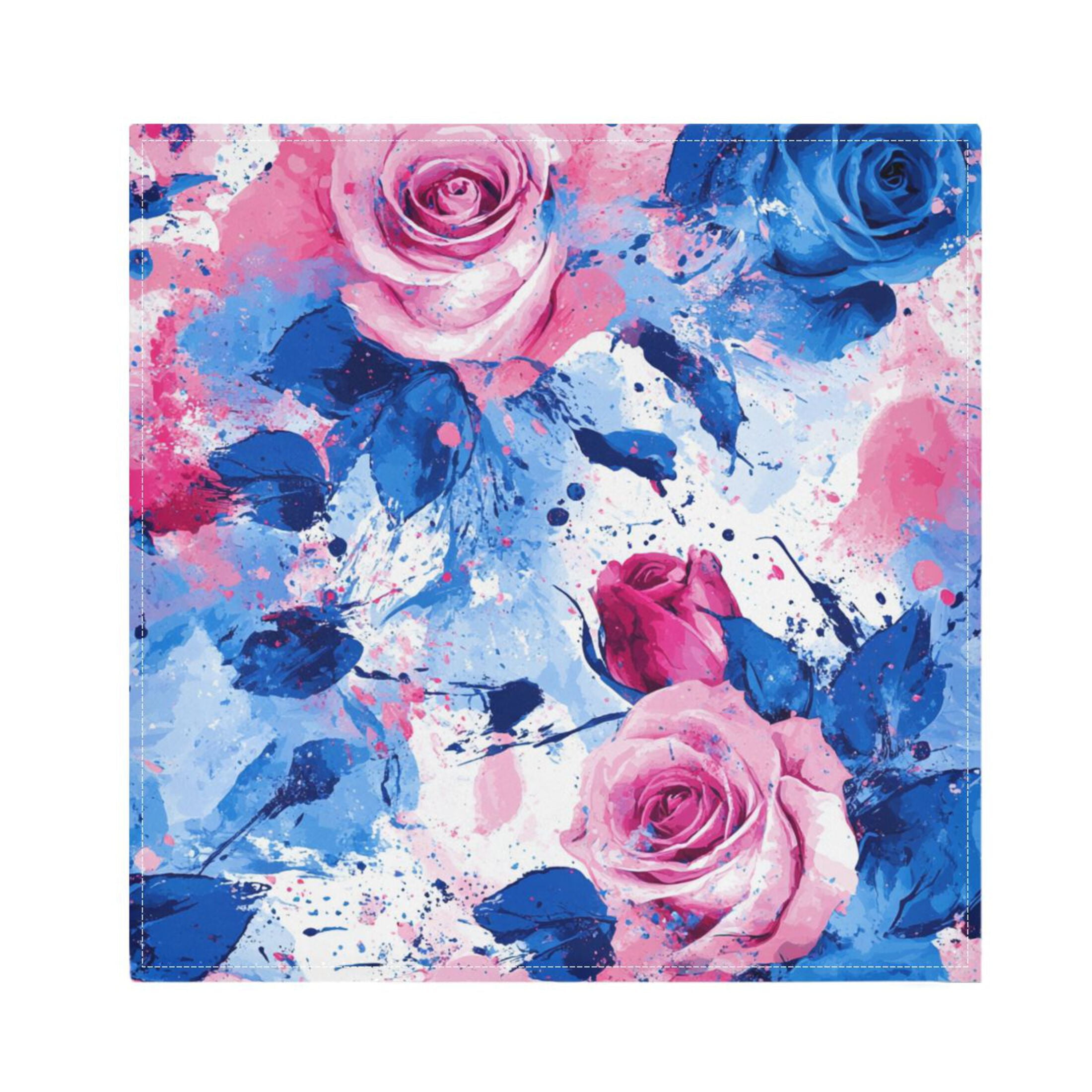 Satin Native Fab Cotton Dinner Napkin Pink and Blue Roses Rrt Reusable ...