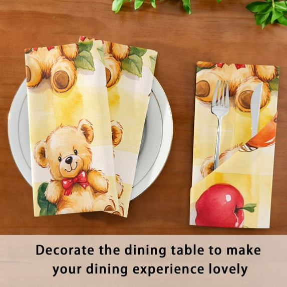Satin Native Fab Cotton Dinner Napkin Playful Bears Amongst Fresh Fruit Reusable
