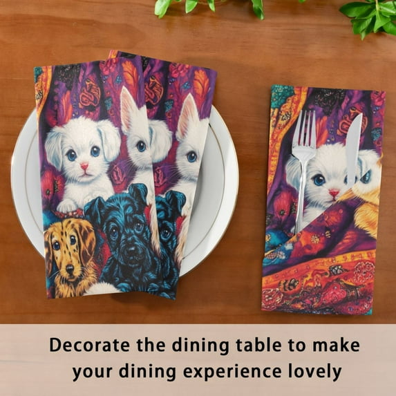 Satin Native Fab Cotton Dinner Napkin Puppy Parade Reusable