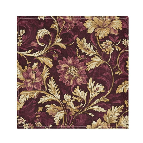 Satin Native Fab Cotton Dinner Napkin Red Floral Gold Filigree Reusable