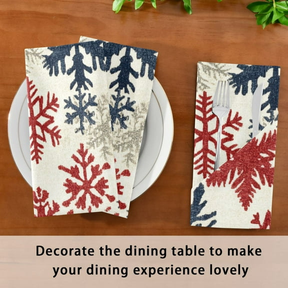Satin Native Fab Cotton Dinner Napkin Red White and Blue Snowflakes Reusable