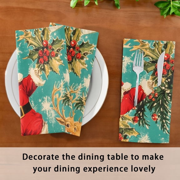 Satin Native Fab Cotton Dinner Napkin Santa's Festive Ride Reusable
