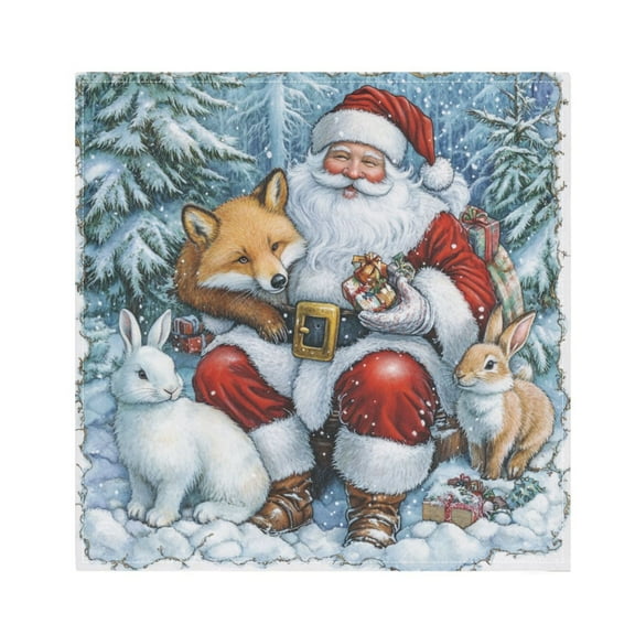Satin Native Fab Cotton Dinner Napkin Santa's Woodland Friends Reusable