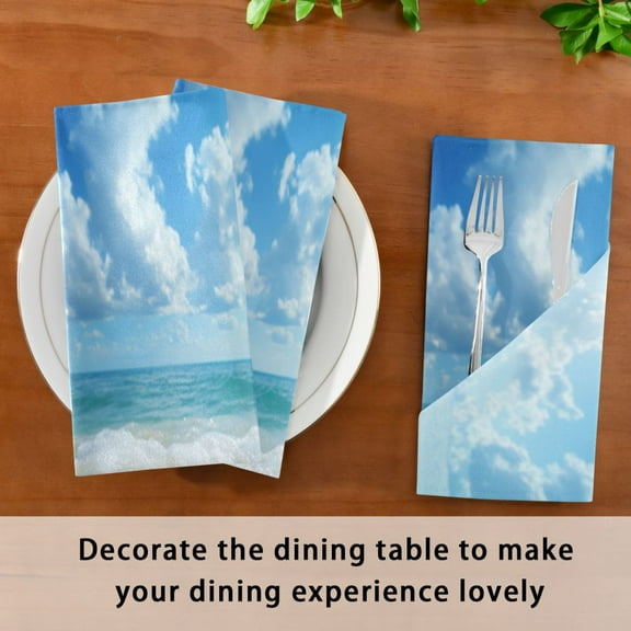 Satin Native Fab Cotton Dinner Napkin Seashells on Sandy Beach Reusable