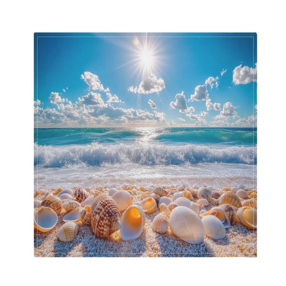 Satin Native Fab Cotton Dinner Napkin Seashells on Sunny Beach Reusable