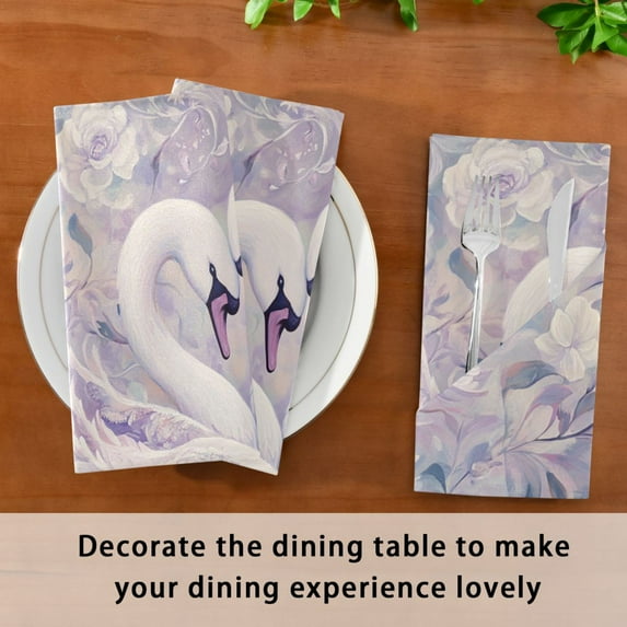 Satin Native Fab Cotton Dinner Napkin Swans in Harmony Reusable