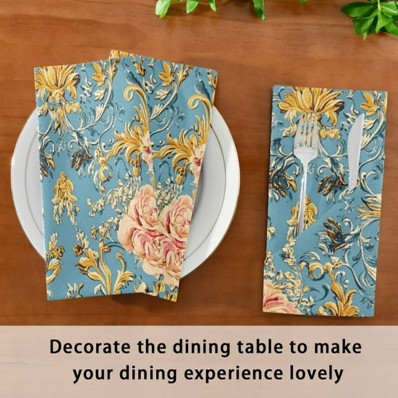 Satin Native Fab Cotton Dinner Napkin Timeless Beauty: Floral Damask Reusable