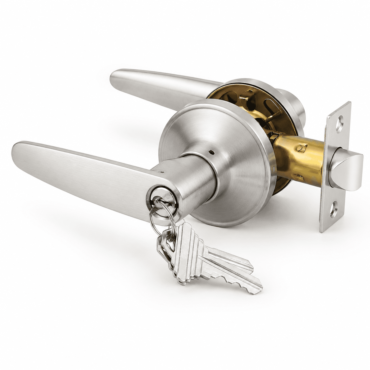 Satin Nickel 2 Pack Keyed Entry Exterior Door Lever Lock Handleset ...