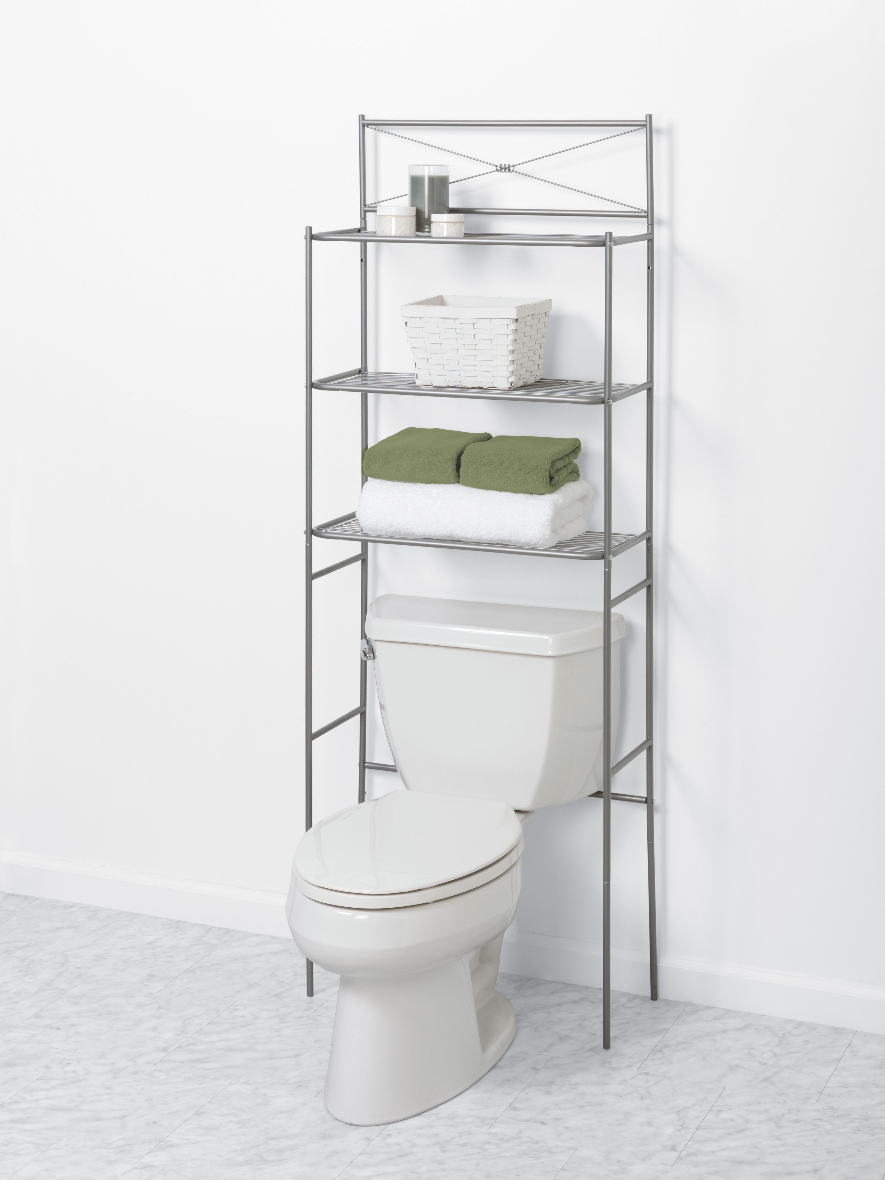 Satin Nickel Bathroom Spacesaver with 3 Shelves, Zenna Home Cross-Style over-the-Toilet - image 1 of 6