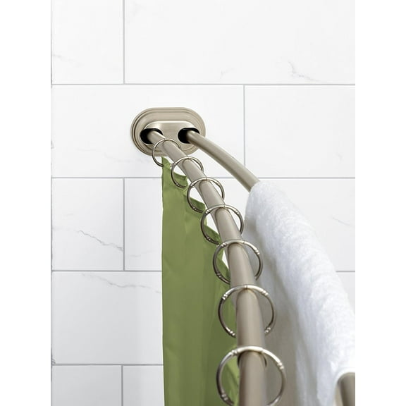 Satin Nickel Double Curved Shower Curtain Rod – Adjustable 50-72", Rustproof, No Drill Tension, Easy Install, Rounded Design for Extra Space