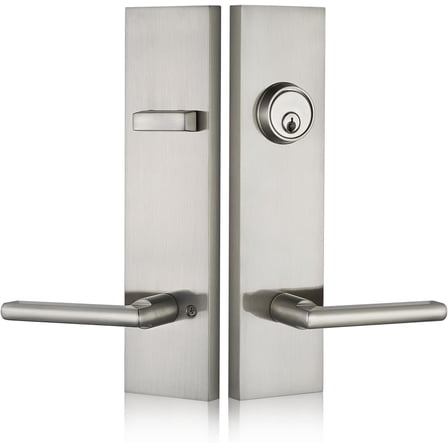 Satin-Nickel Front Door Handle - Modern Entry Door Lock Set with Deadbolt,Exterior Door Lever 3 Keys for Left & Right Hand Door