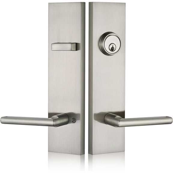 Satin-Nickel Front Door Handle - Modern Entry Door Lock Set with Deadbolt,Exterior Door Lever 3 Keys for Left & Right Hand Door