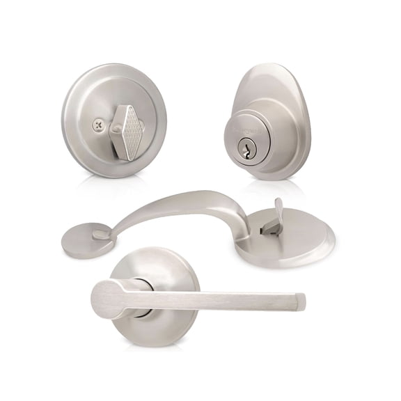 Honeywell Satin Nickel Front Entry Door Handle Set with Interior Lever and Deadbolt