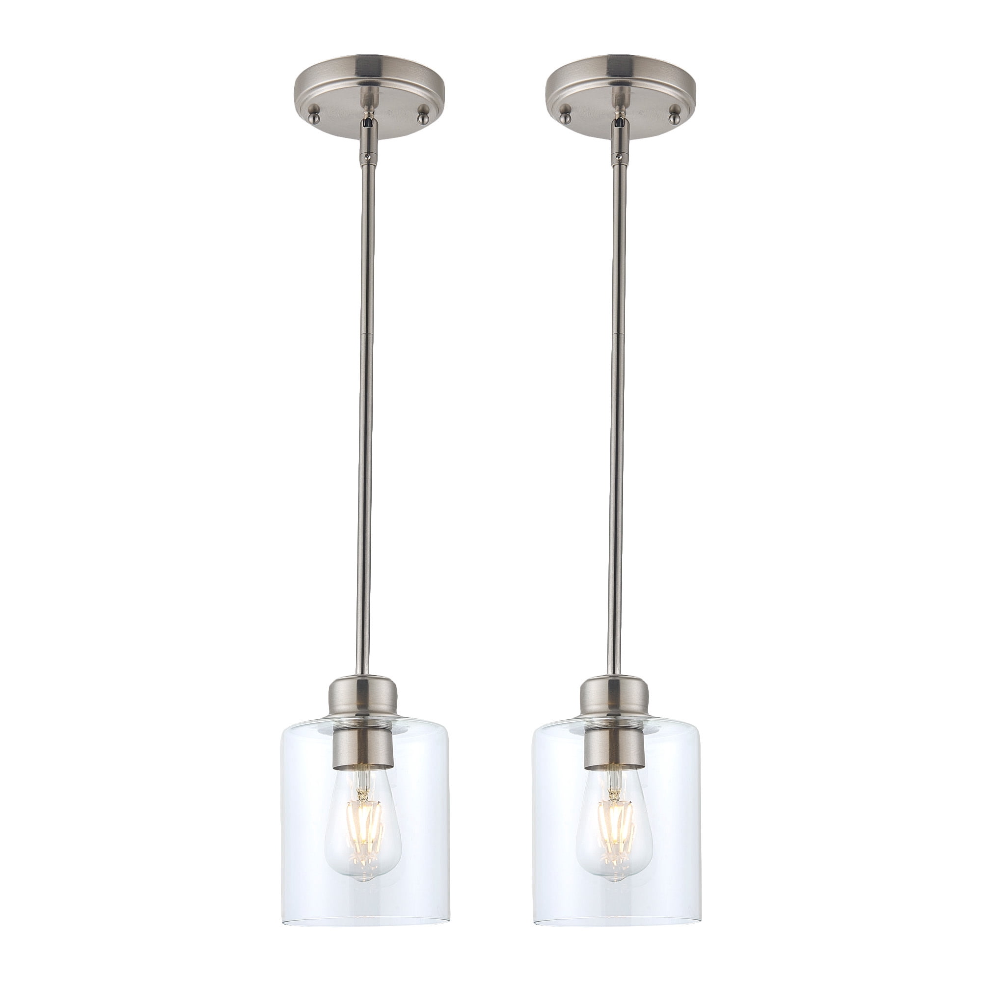 Satin Nickel Haddie 1-Light Dimmable Mini Pendant with Clear Glass Shade, Sloped Ceiling Compatible, 2-Pack