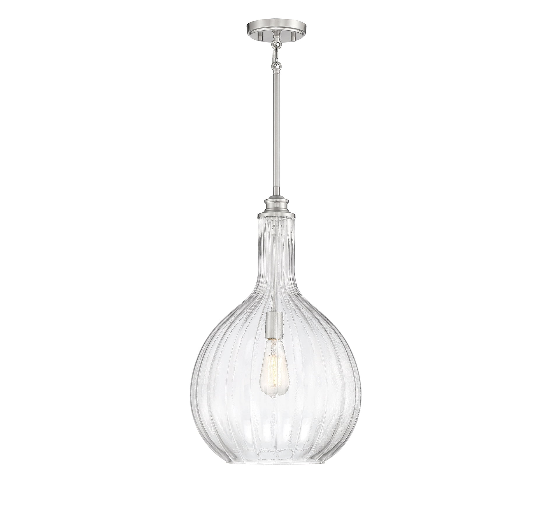 Brandon Satin Nickel Glass Pendant Light with Adjustable Height