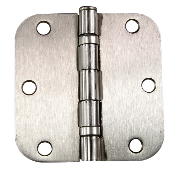 Satin Nickel Residential Ball Bearing Hinges - 3 1/2" x 3 1/2"  with 5/8" Radius Corner - 2 Pack