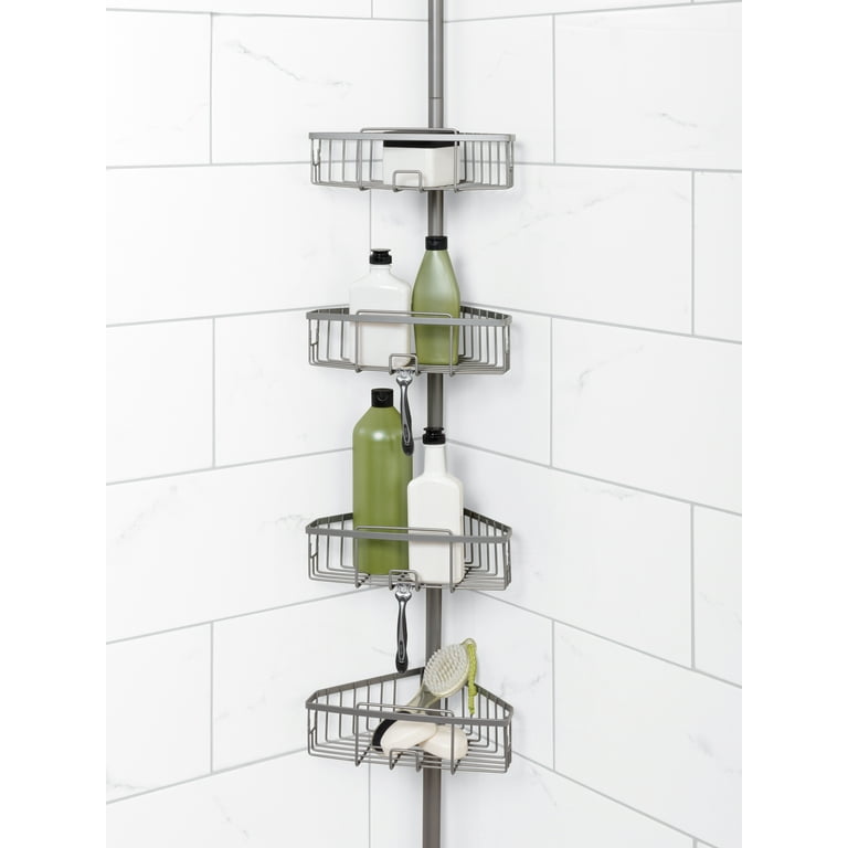 Zenna Home Rust-Resistant Corner Shower Caddy for Bathroom, 4 Adjustable  Shelves with Towel Bar and Hooks, with Tension Pole, for Bath and Shower