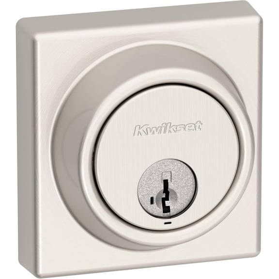 Satin Nickel Square Exterior Keyed Front Entry Door, Pick Resistant SmartKey Rekey Security, Single Cylinder Dead Bolt, with Microban Protection