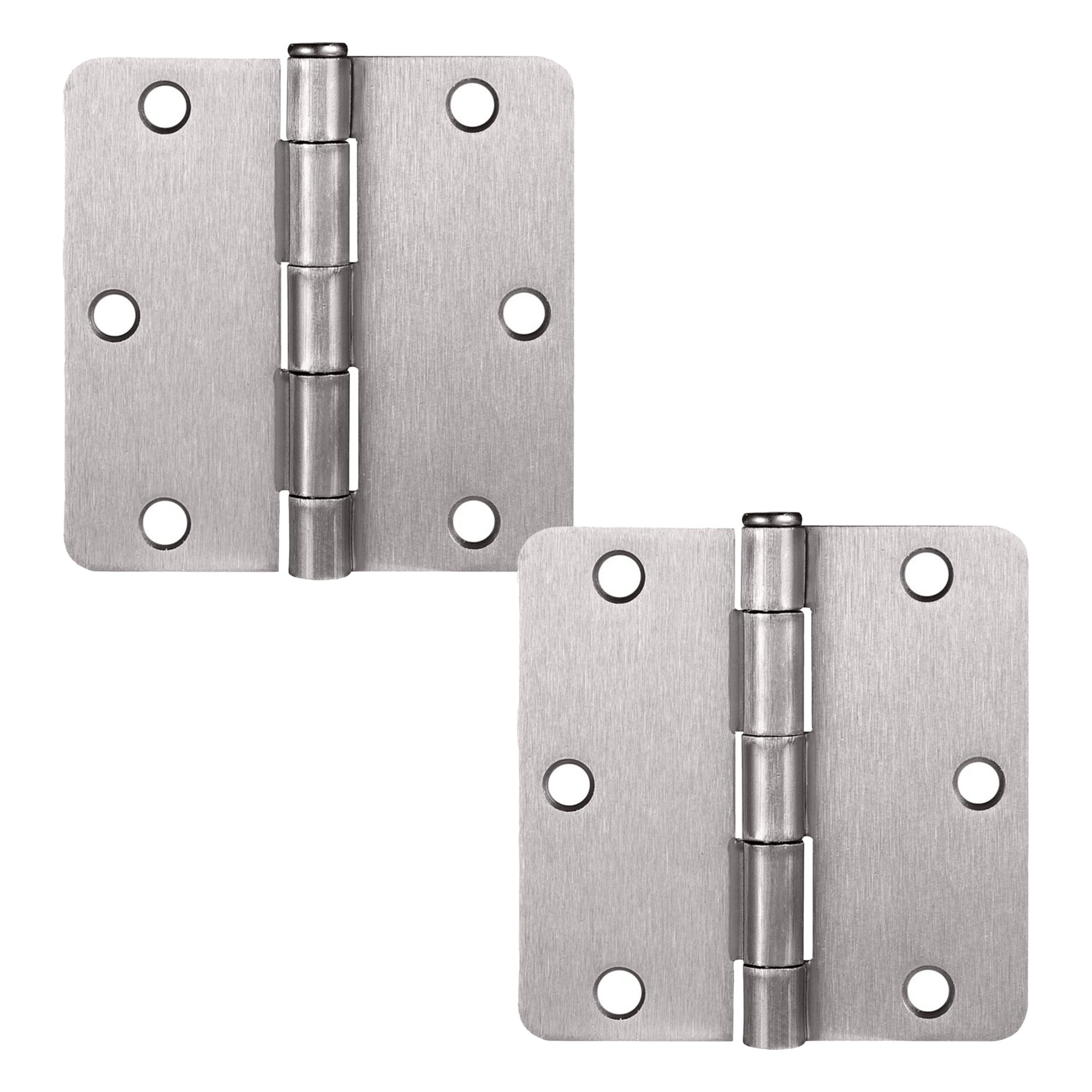 Satin Nickel Steel Plain Bearing Door Hinge with Removable Pin, 3-1/2 x 3-1/2 in. 1/4 in. Radius, 2-Pack