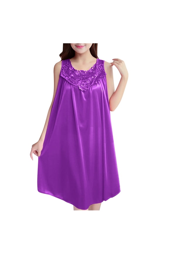 Satin Nightgowns for Women - Soft & Breathable Knee-Length Night Dress - Solid Color Nightshirt - Plus Size Home Skirt Ladies Cotton Pajama Pants Purple One Size