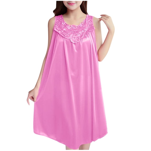 Satin Nightgowns for Women - Soft & Breathable Knee-Length Night Dress - Solid Color Nightshirt - Plus Size Home Skirt Ladies Nightgowns Gold One Size
