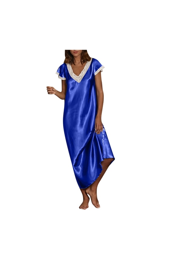 Satin Nightgowns for Women Long Silk Nightdress Vintage Lace Chemise Maxi Sleepwear