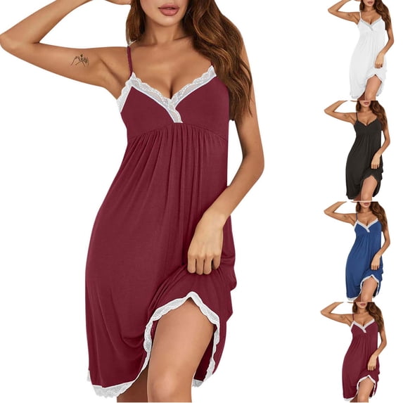 Satin Nightgowns for Women Silk Pjs Lace Nightie Slip Dress Chemise Sleepwear Blue S