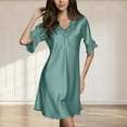 thumbnail image 1 of Satin Nightgowns for Women Silk Sleepwear Button Down Sleepshirt 3/4 Sleeve V-Neck Nightshirts with Pockets, 1 of 7