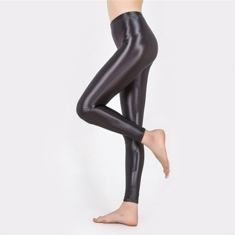Satin Oily Glossy Leggings Glitter Stockings Shiny Tights Wome High Waist  Yoga