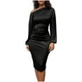 thumbnail image 1 of Satin One Shoulder Midi Dress for Women Fall Silk Formal Elegant Long Sleeve Wedding Guest Cocktail Sexy Dresses S-XL, 1 of 6