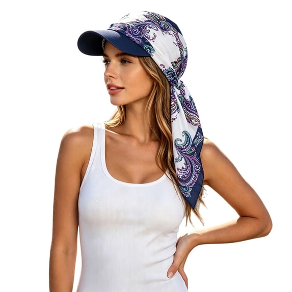 Satin Paisley Print Scarf Visor Hat, Breathable Polyester Sun Protection Head Wrap Cap Adjustable Outdoor Head Coverage for Women