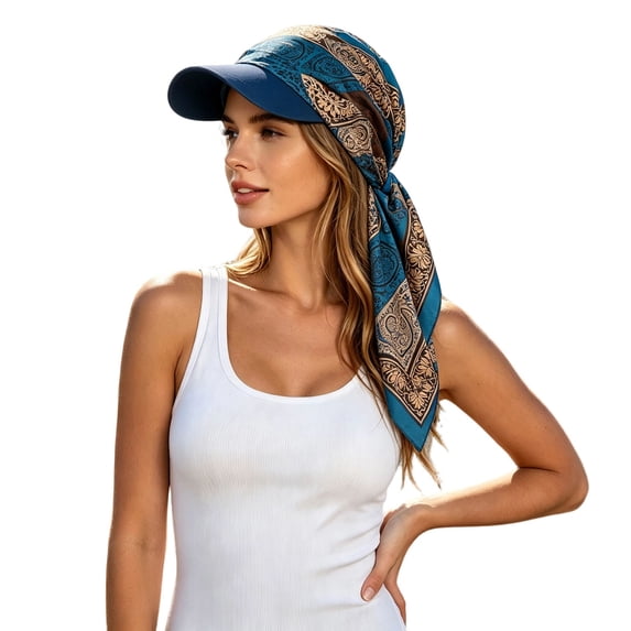 Satin Paisley Print Scarf Visor Hat, Breathable Polyester Sun Protection Head Wrap Cap Adjustable Outdoor Head Coverage for Women