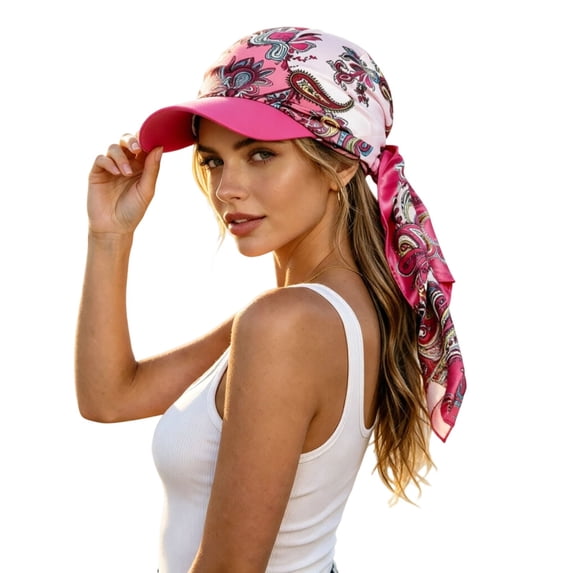 Satin Paisley Print Scarf Visor Hat, Breathable Polyester Sun Protection Head Wrap Cap Adjustable Outdoor Head Coverage for Women