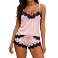 thumbnail image 1 of Satin Pajama Set Women Silk Camisole Pjs Ruffle Sleepwear 2 Piece Household Clothes Shorts Set, 1 of 6