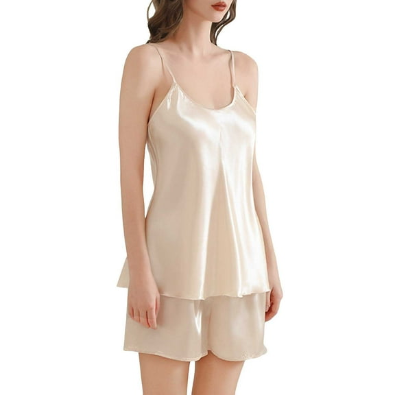 Satin Pajama Set for Women 2 Piece Womens Pajamas Shorts Set Cami Top Lounge Sets Matching Set
