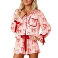 thumbnail image 1 of Satin Pajama Set for Women Valentines Pajamas for Women Long Sleeve Bow Print Button down Sleepwear Comfy Sets for Women Clothing, 1 of 4
