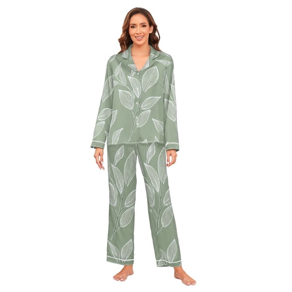 Satin Pajama Sets For Women Long Sleeve Cozy Loungewear Casual Elegant Color