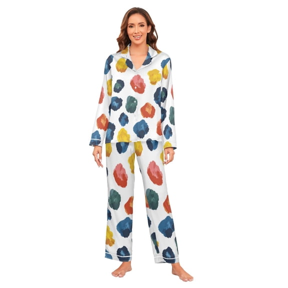 Satin Pajama Sets For Women Long Sleeve Cozy Loungewear Casual Leopard Print Pattern