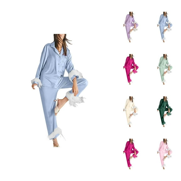 Satin Pajama Sets for Women – Elegant Sleepwear, Soft & Cool 2 Piece Lounge Sets Women Long Tops Long Set 2 Sleeve Piece Sleepwear Pants Women Suits Sets