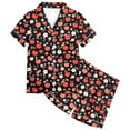 thumbnail image 1 of Satin Pajamas,Apple & Floral Print Pajama Set Button Down Tops Set 2 PC Girls' Fashion Pajamas Set Silk Pjs For Girls 8-9 Years, 1 of 4