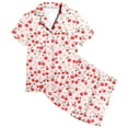 thumbnail image 1 of Satin Pajamas,Cherry & Flower Print Silk Pajamas Set Button Down Tops Set 2 Piece Girls' Fashion Pajamas Set Girls Pjs Size 12-13 Years, 1 of 4