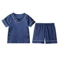 thumbnail image 1 of Satin Pajamas For Girl Classic Navy Short Sleeve Pajamas Button Down Solid Tops T Shirt Set Sleepwear Loungewear Set Kids Girl Pajamas 5-6 Years, 1 of 7