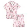 thumbnail image 1 of Satin Pajamas For Girls 5T Girls' Bow Knot Printed Pajamas Short Sleeved Button Top Shorts Home Pajamas Set Pink,4-5 Years, 1 of 5