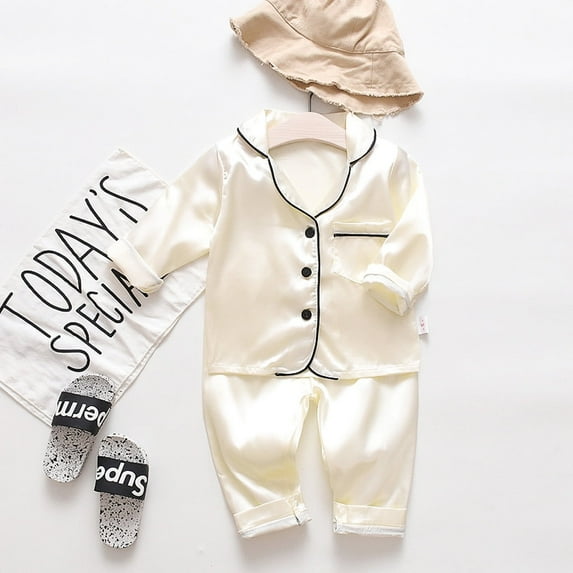Satin Pajamas Kids Girls' Pajama Sets Button Down Solid Tops T Shirt Pantss Toddler Sleepwears Girls Pajama Sets Size 100